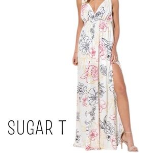 Sugar White Ruched Slit Gown